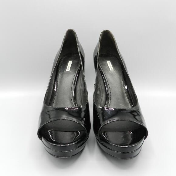 Vera Wang Selima Platform High Heels Size 9.5 Black Patent Open Toe Pump‎ - Picture 2 of 9